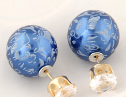 Royal Blue Patterned Double Sided Stud Earrings